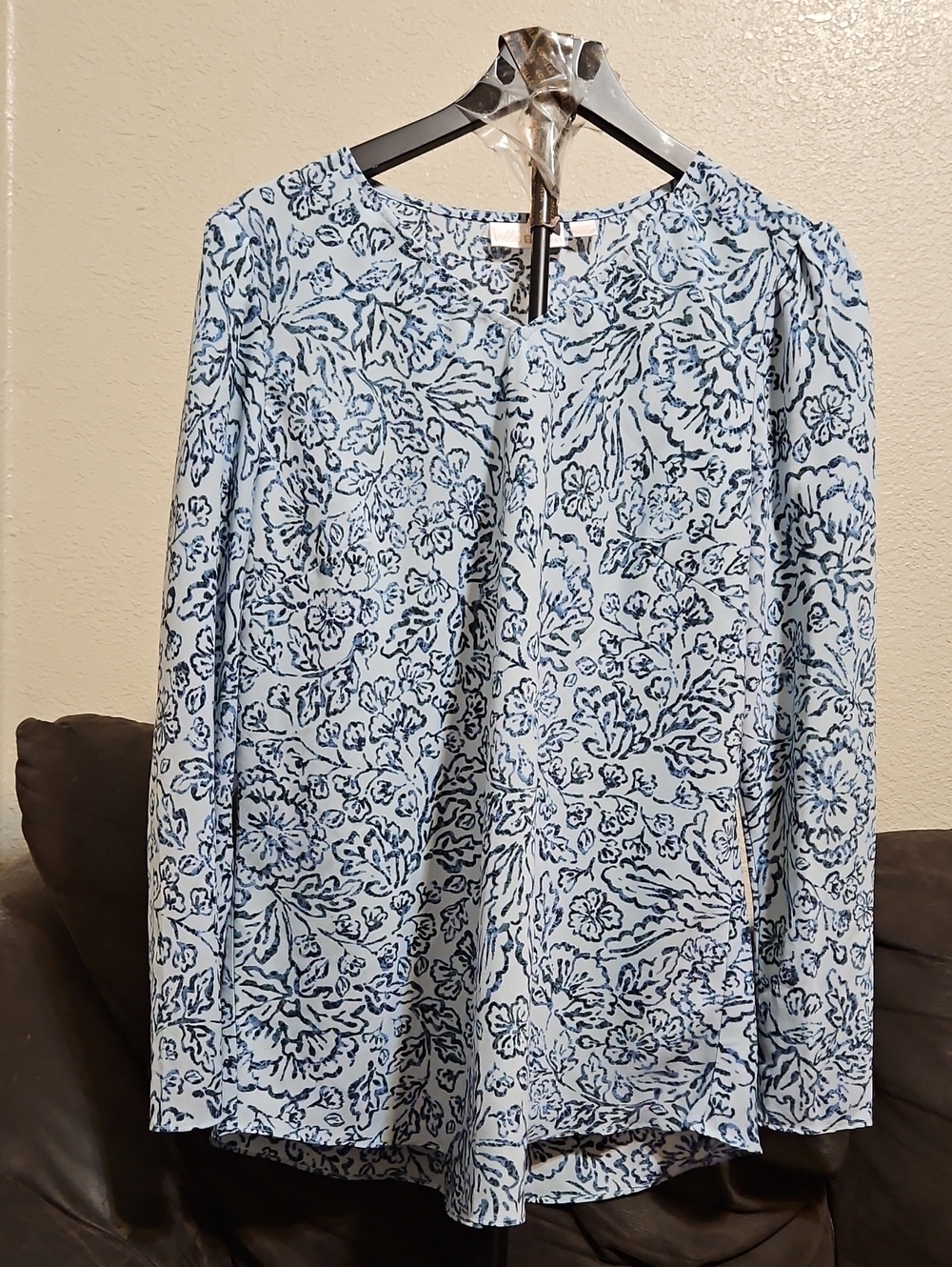 Light Blue Floral Long-Sleeve Women’s Top